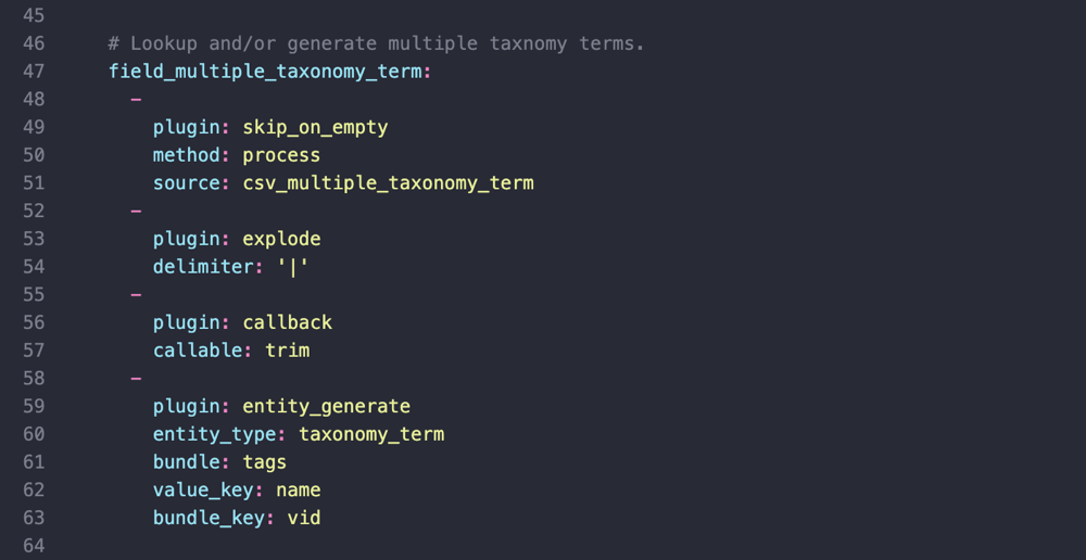 YAML configuration for import into field_multiple_taxonomy_term