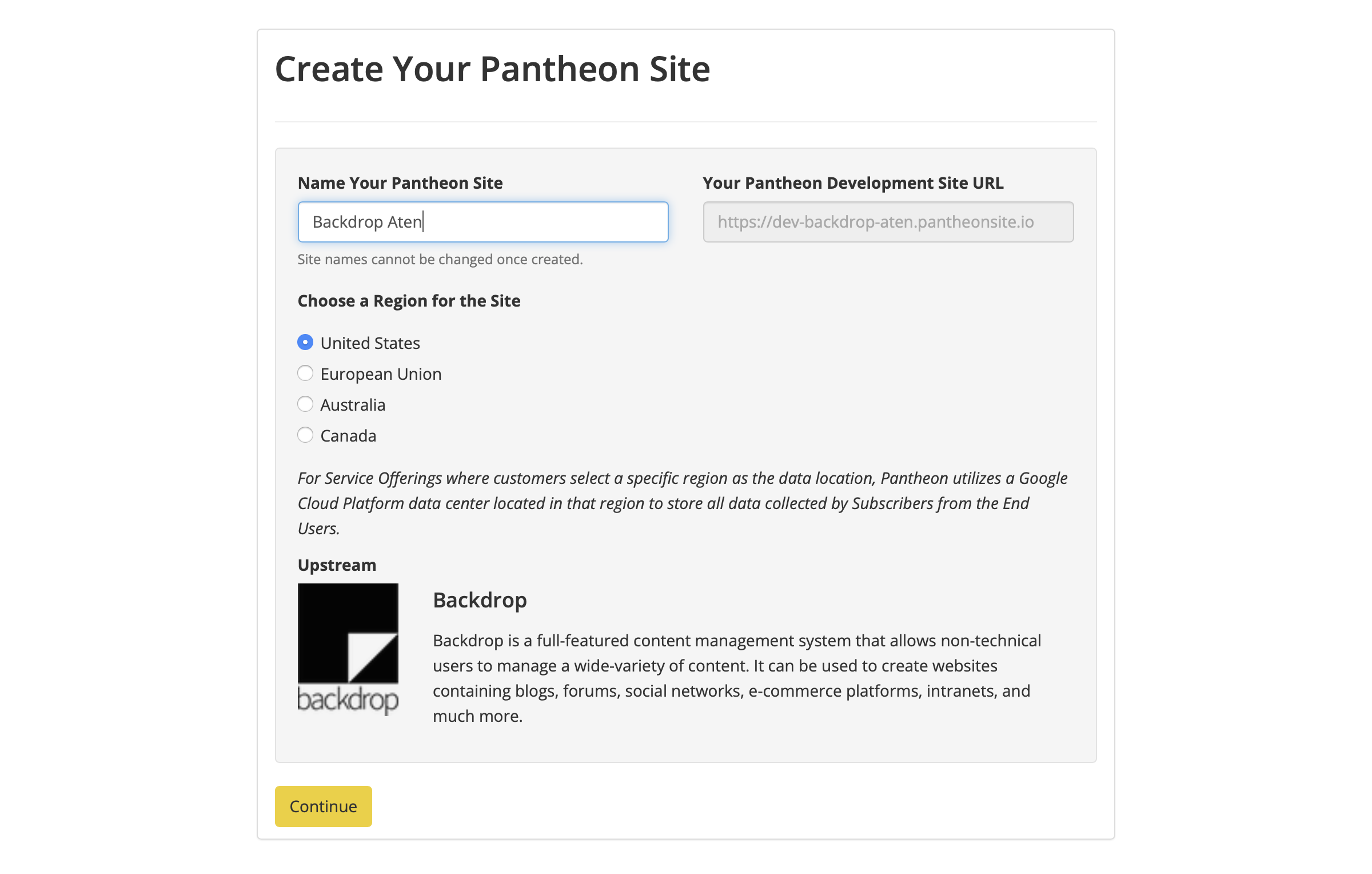 Backdrop on Pantheon: Add a site