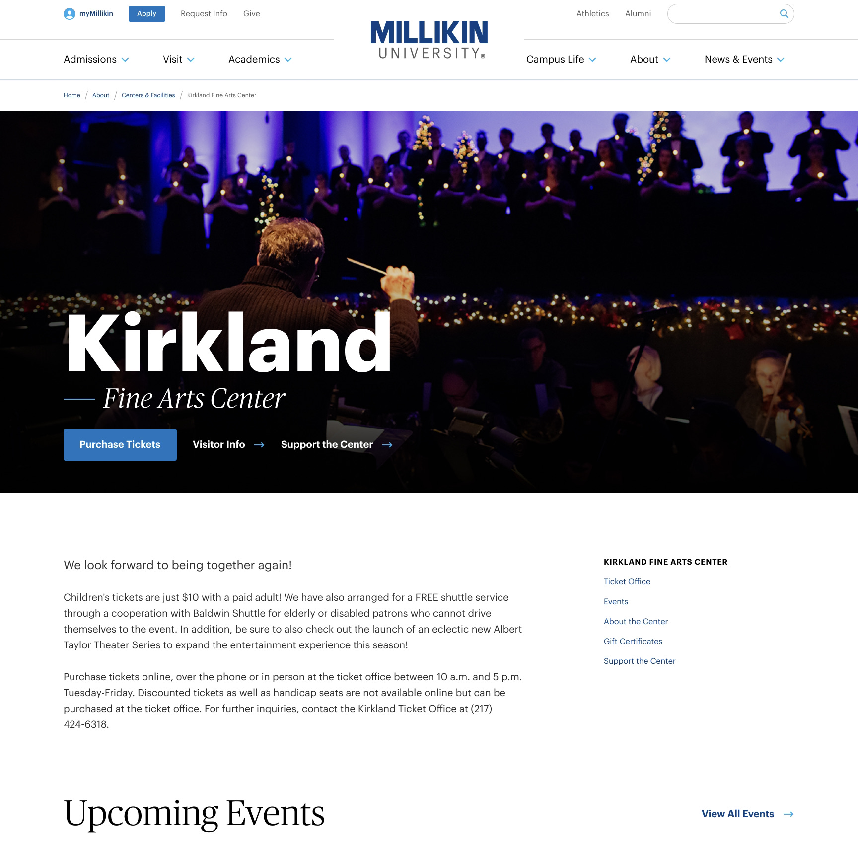 Kirkland Fine Arts Center web page