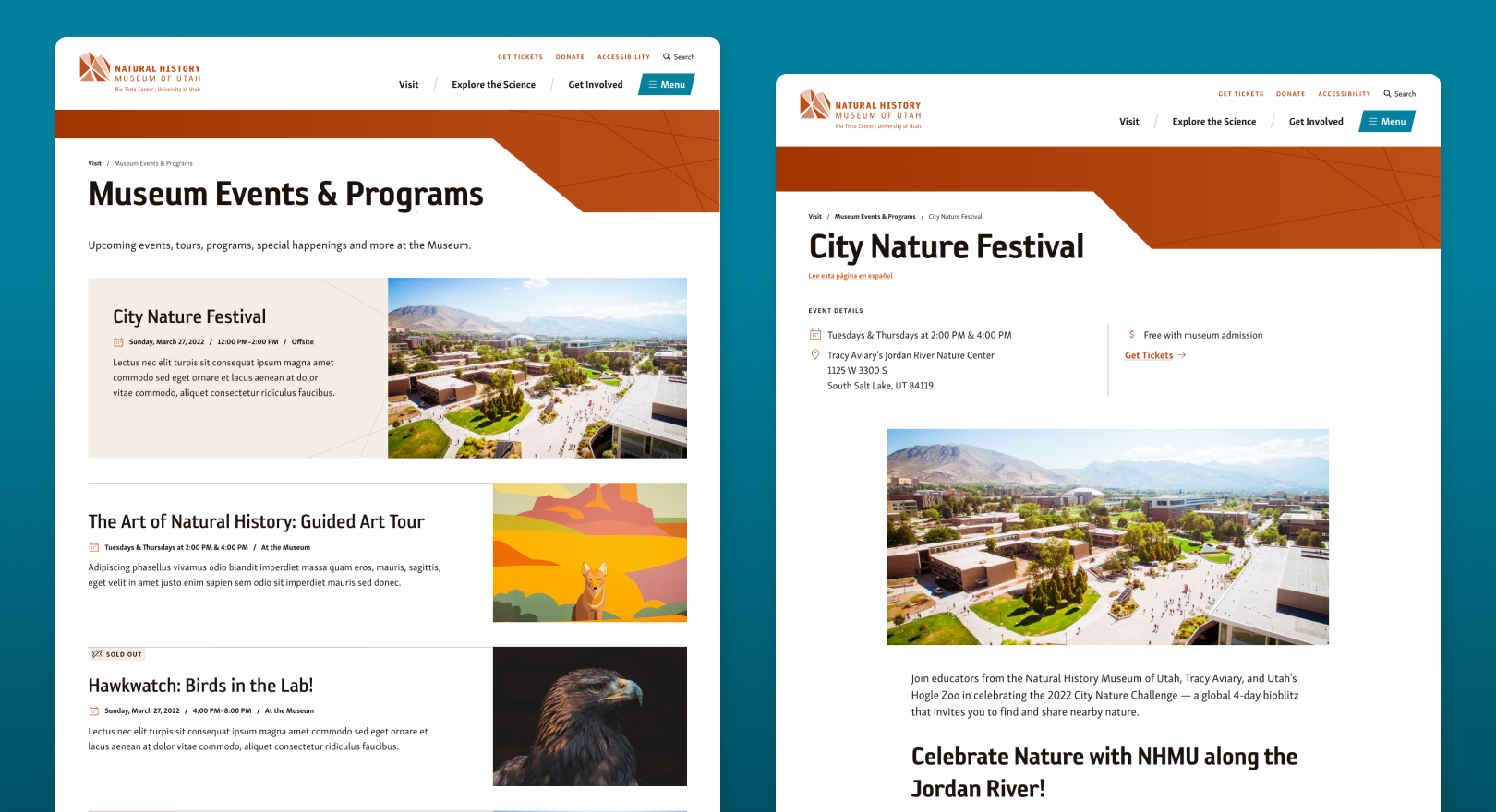 Museum Events & Programs and City Nature Festival web pages