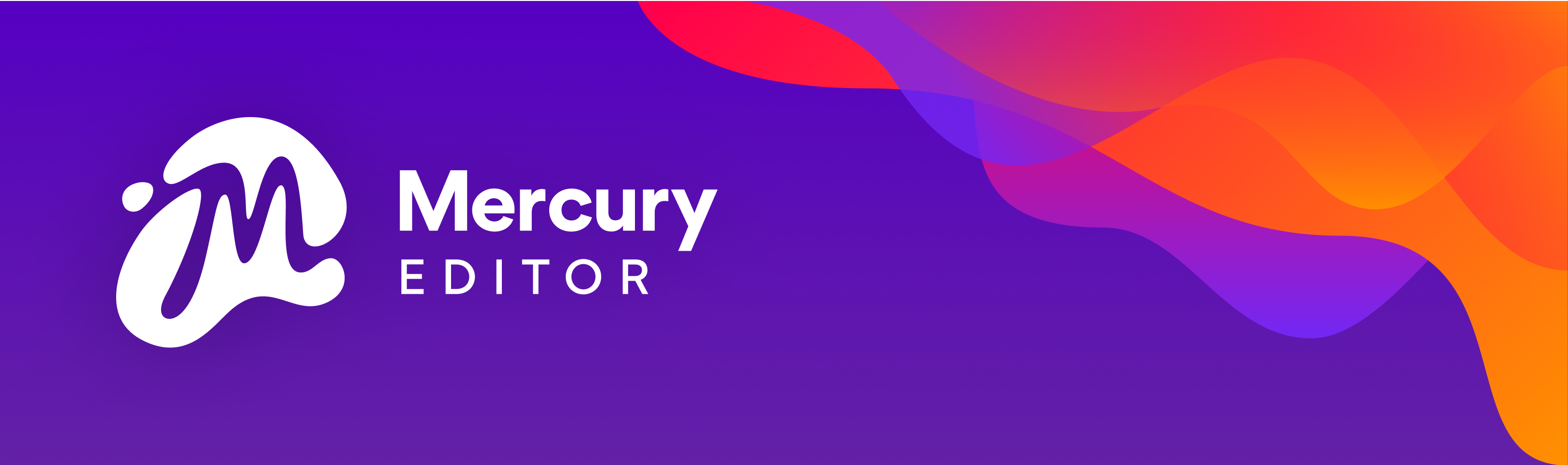 Mercury Editor logo in white on a purple background