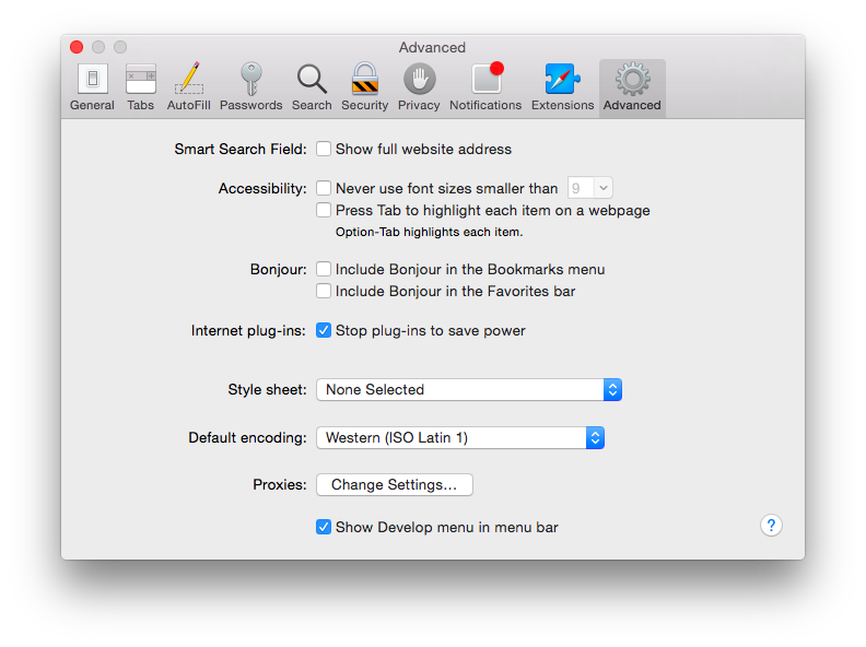 Turn on Develop menu in Safari preferences