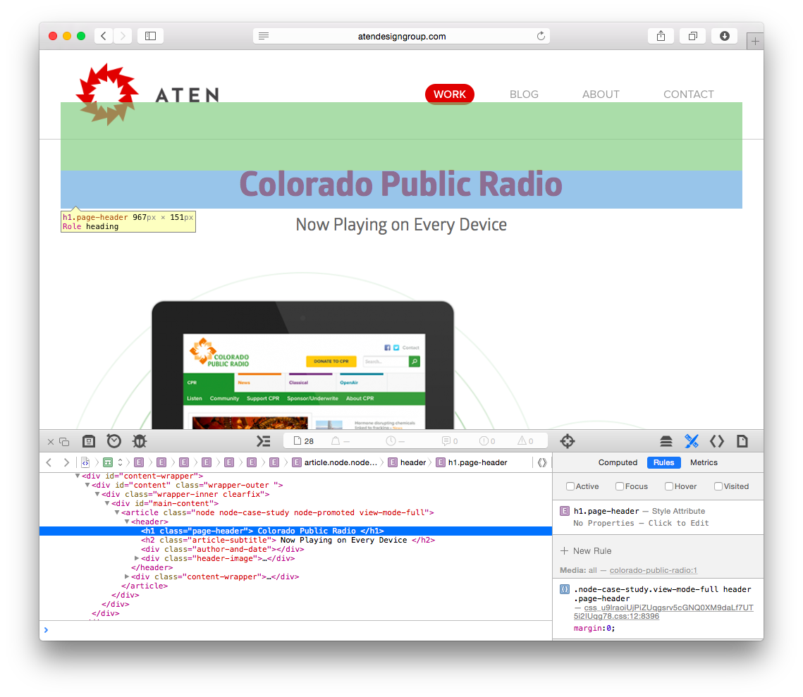 Safari web inspector styles