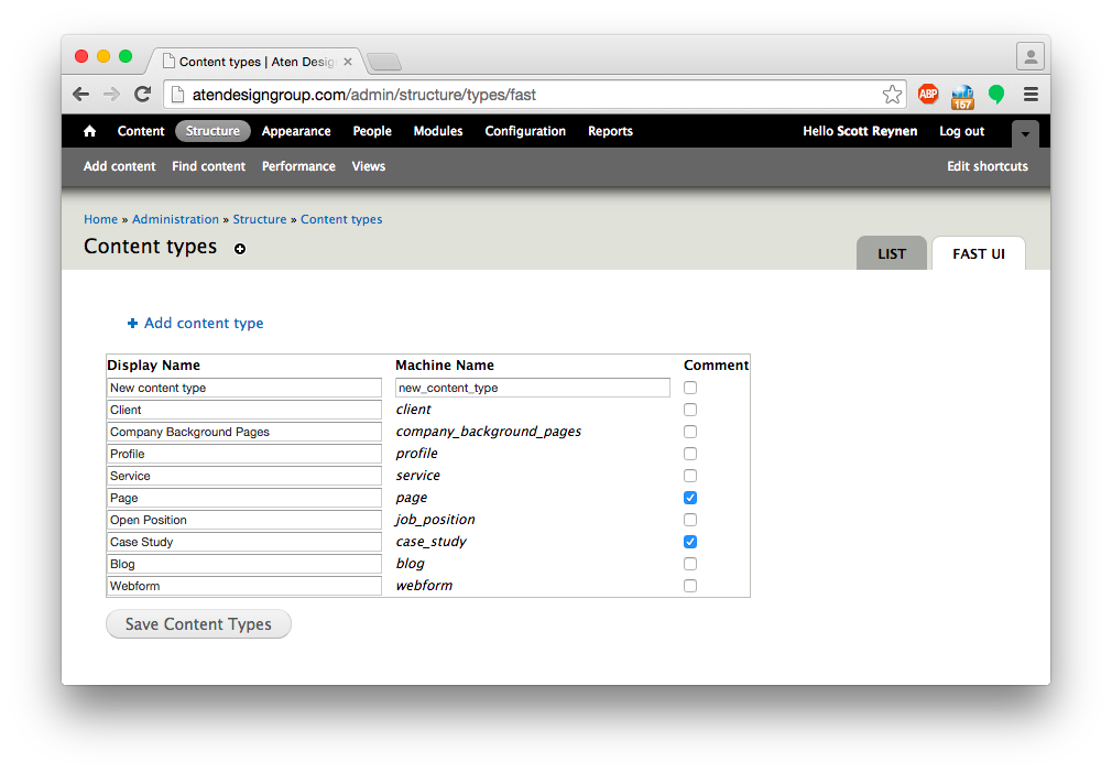 Fast Content Types UI screenshot