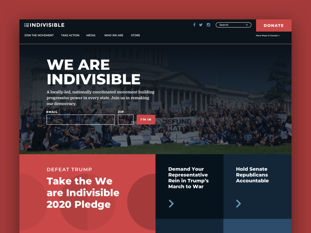 Indivisible.org homepage design