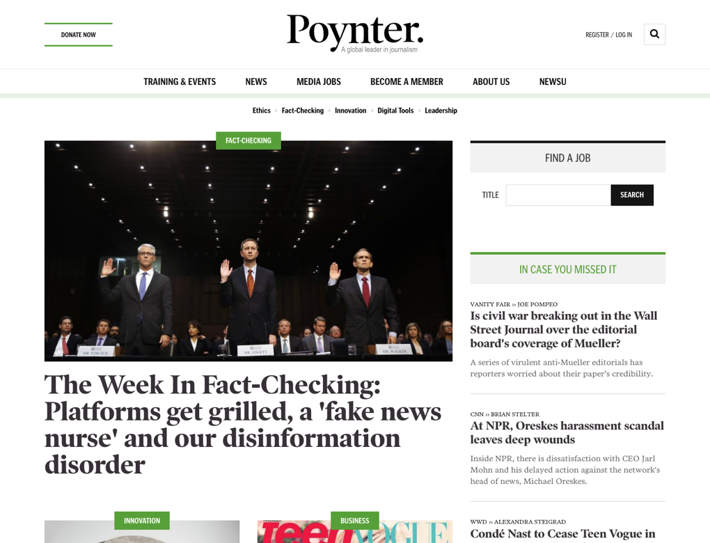 A screenshot of the Poynter home page