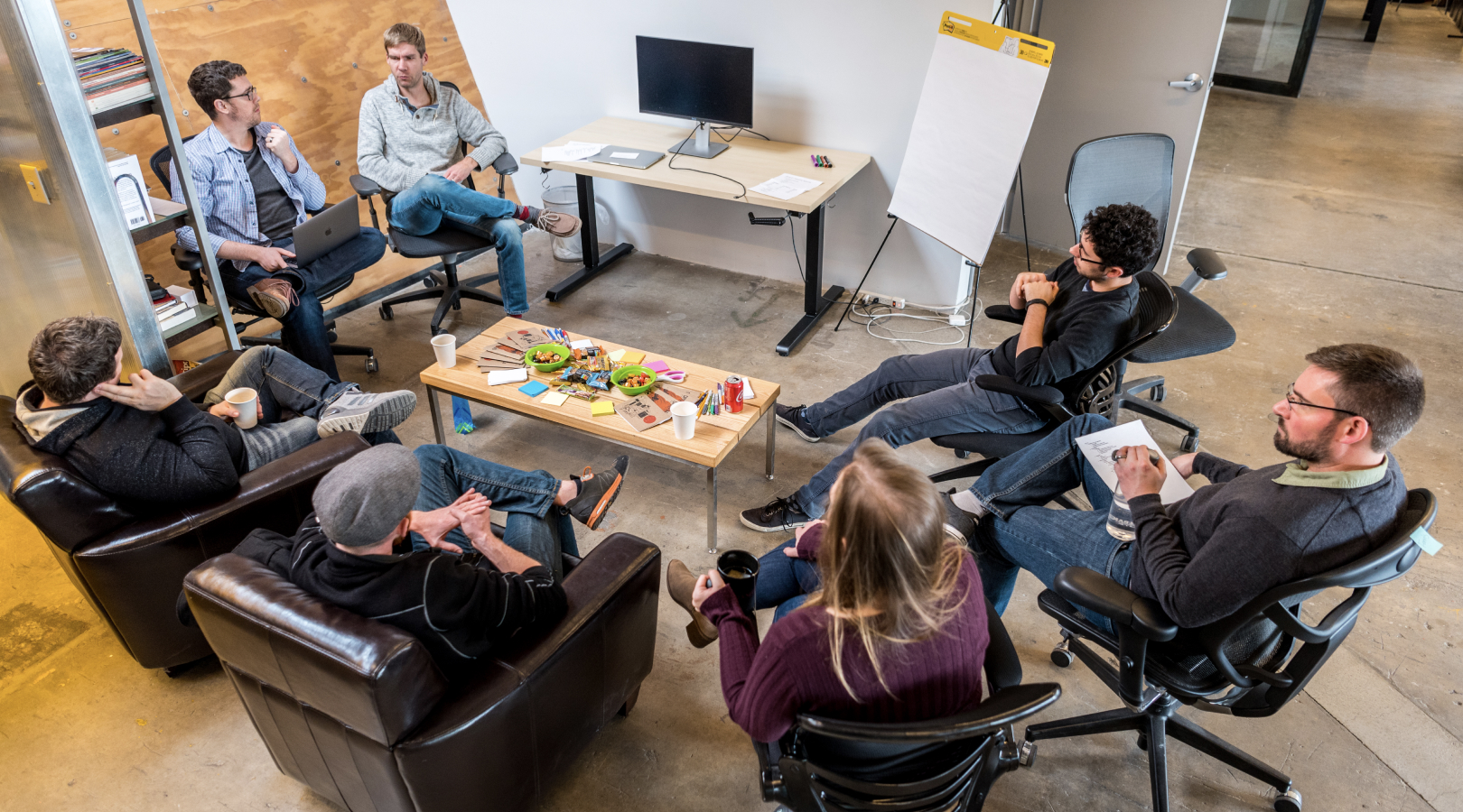 Photo of Aten developers making plans for the year ahead at a company summit