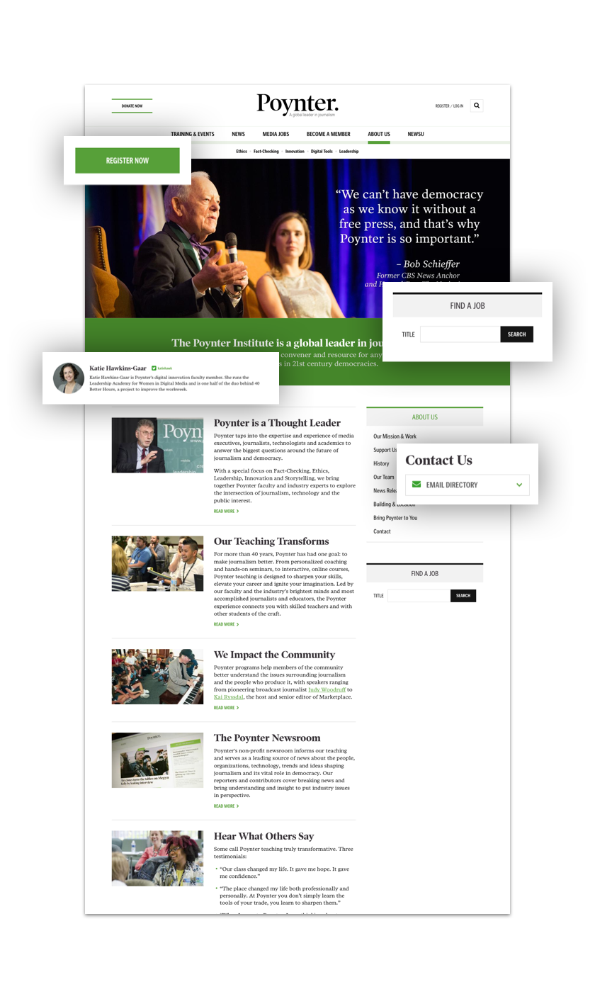 A screenshot showing the unified user experience of Poynter.org