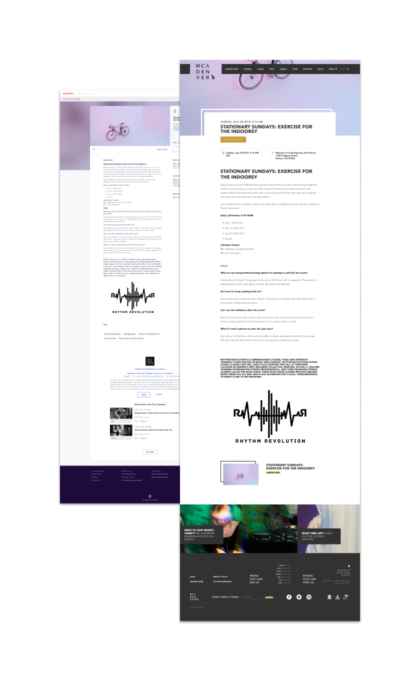 Examples of MCA Denver's events pages with Eventbrite integration