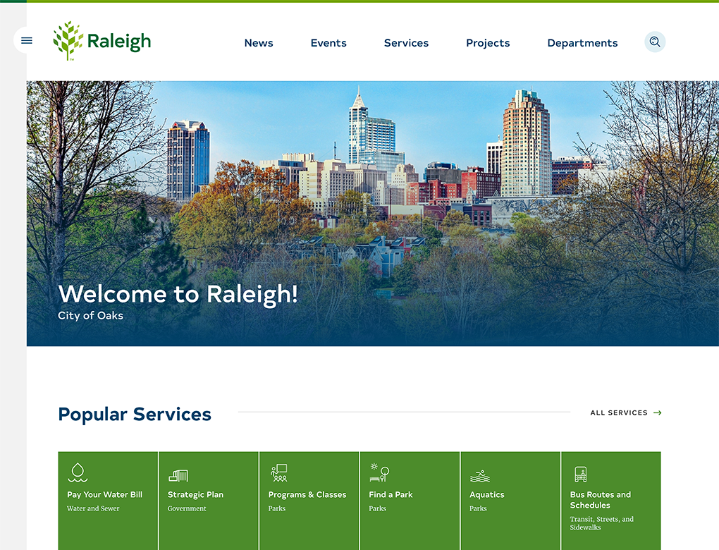 Screenshot of City of Raleigh homepage