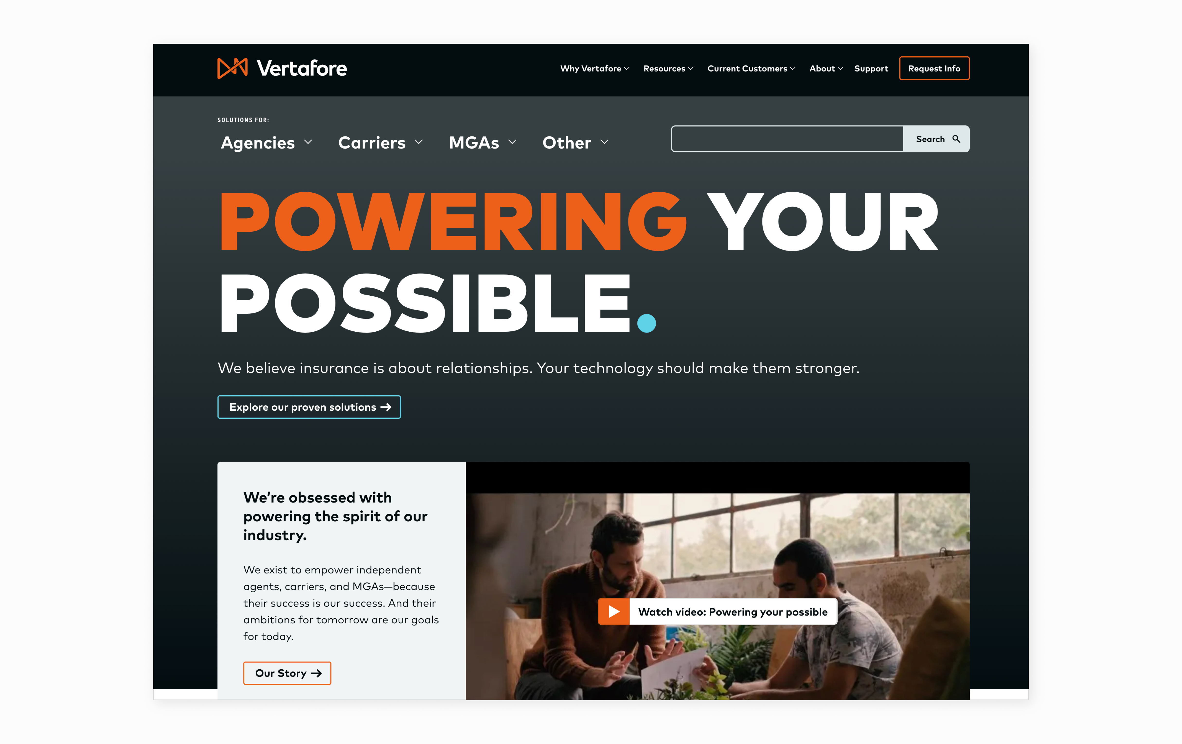 Screenshot of Vertafore website redesign