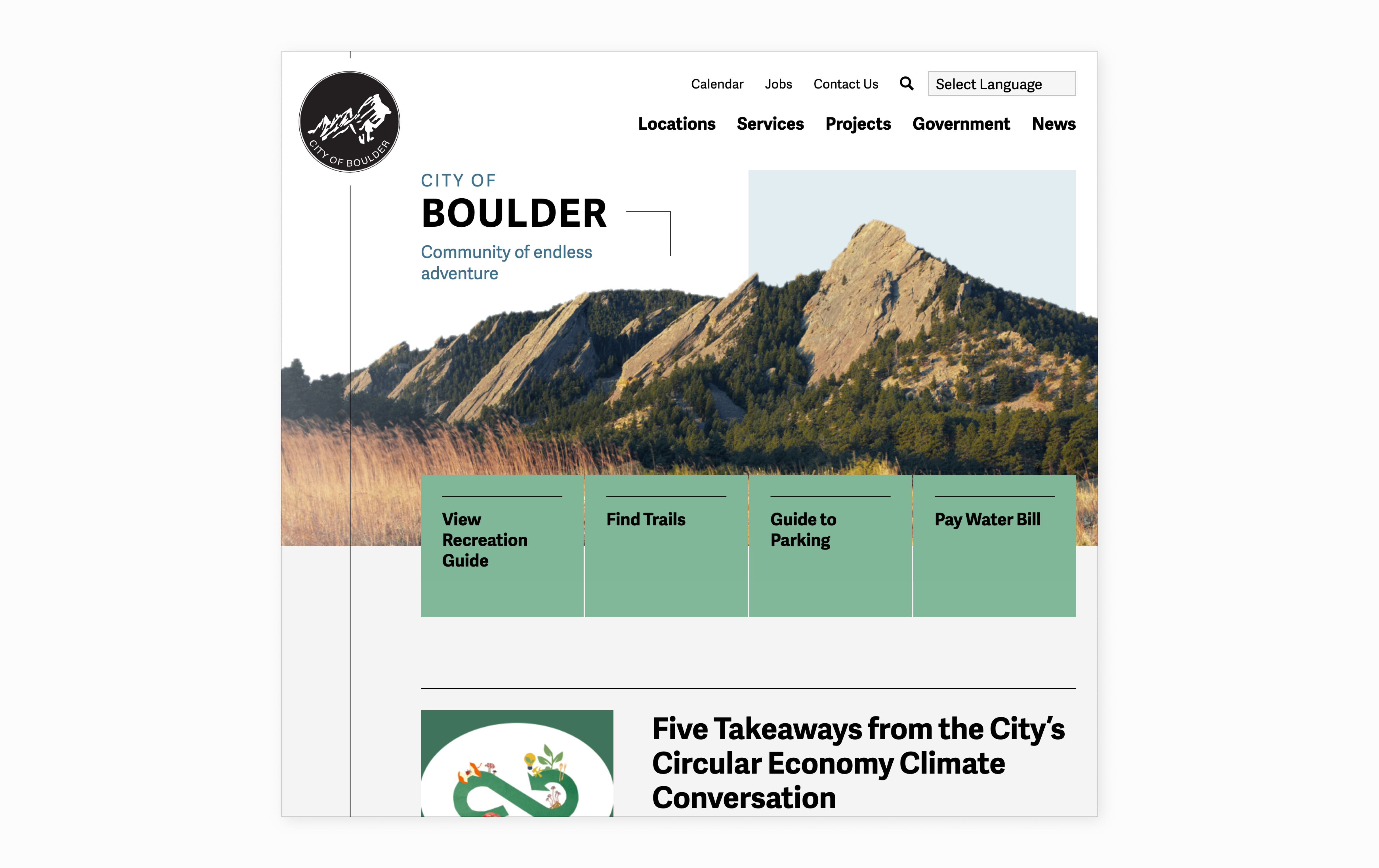 Screenshot of City of Boulder website
