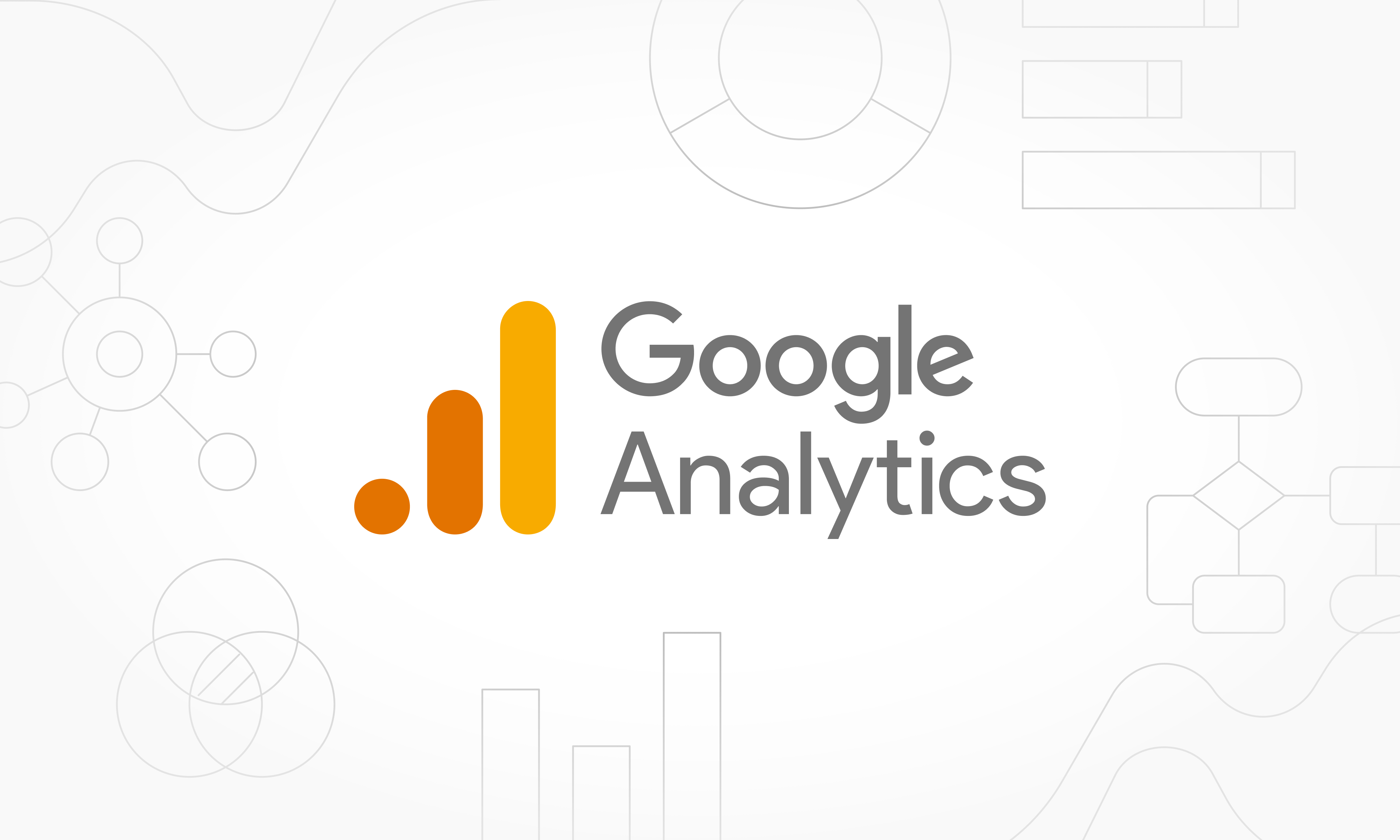 Google analytics logo around analytics illustrations