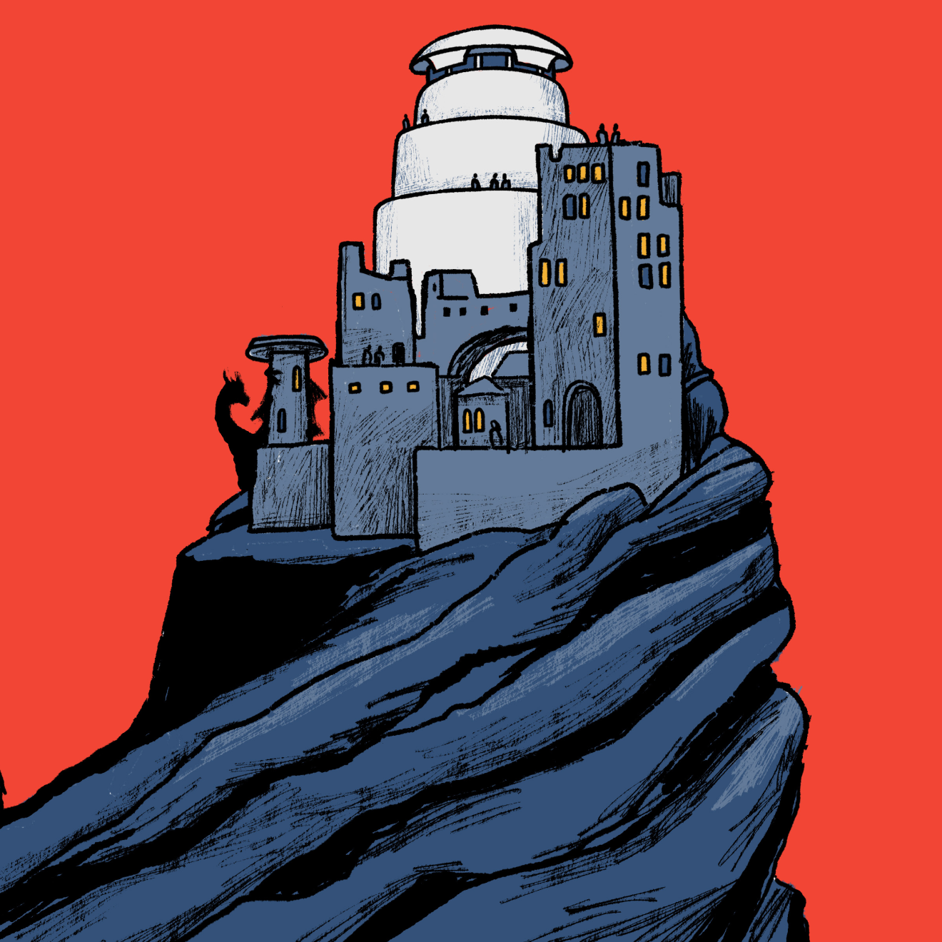 Illustration of the Backdrop logo dragon on a castle