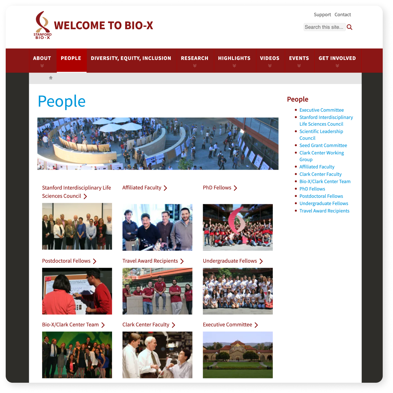 Screenshot of People page of Bio-X site