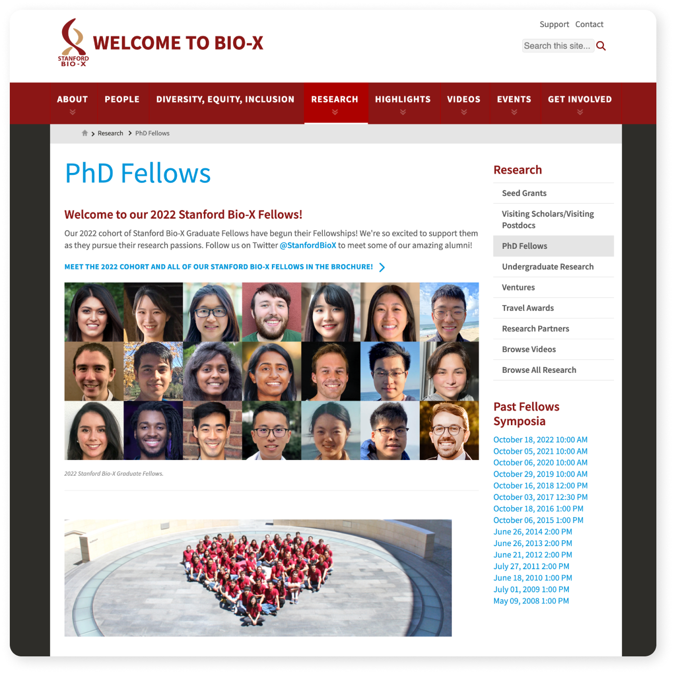 Screenshot of the PhD fellow page of the site