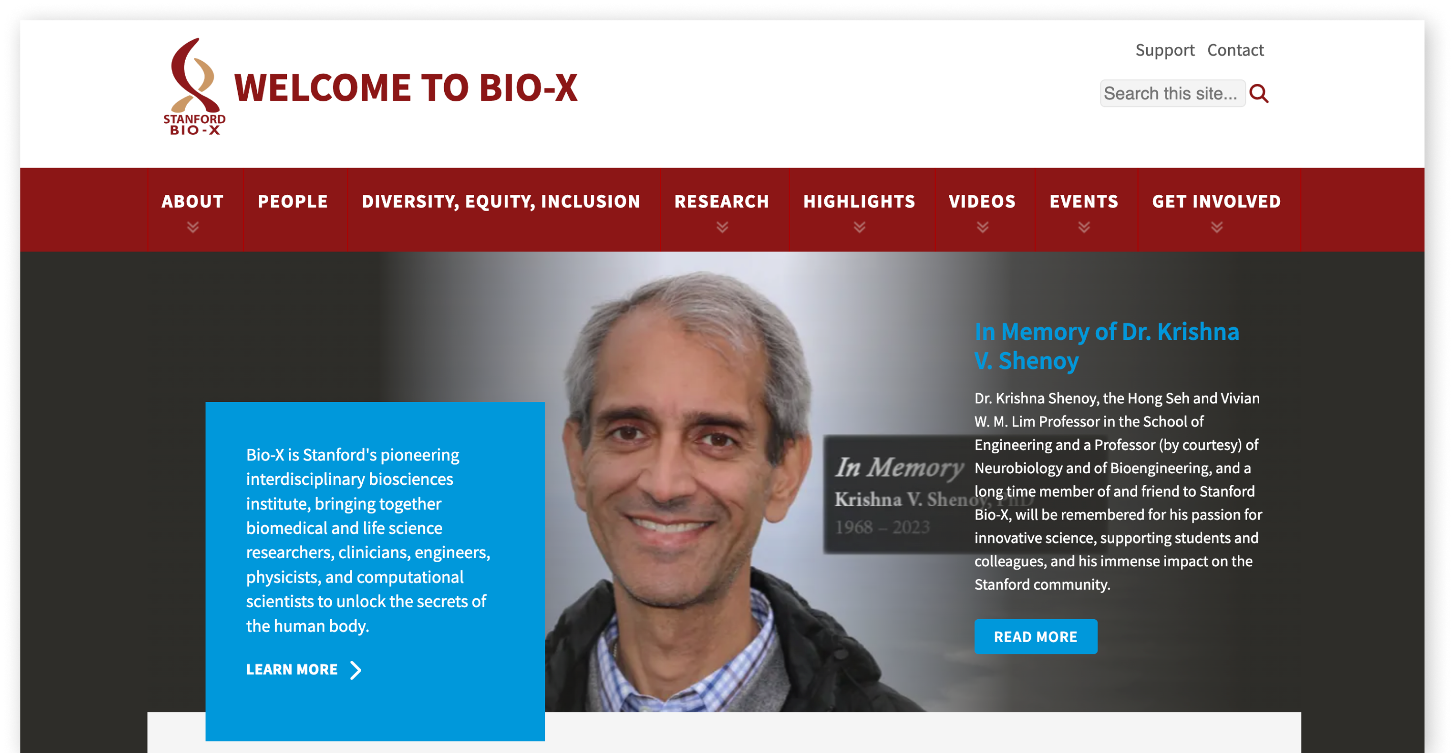 Screenshot of Bio-X homepage