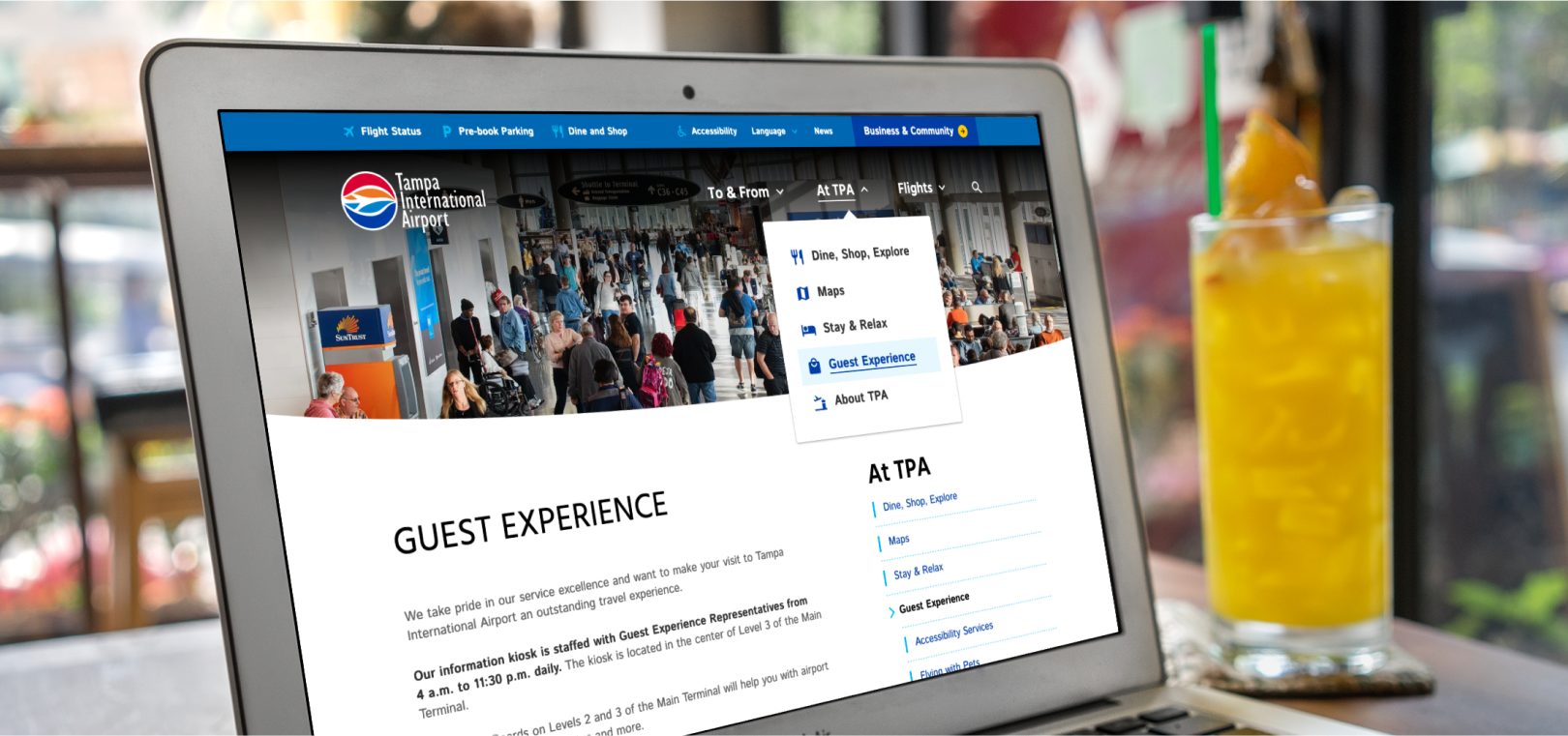 Laptop on the guest experience page of TPA's website