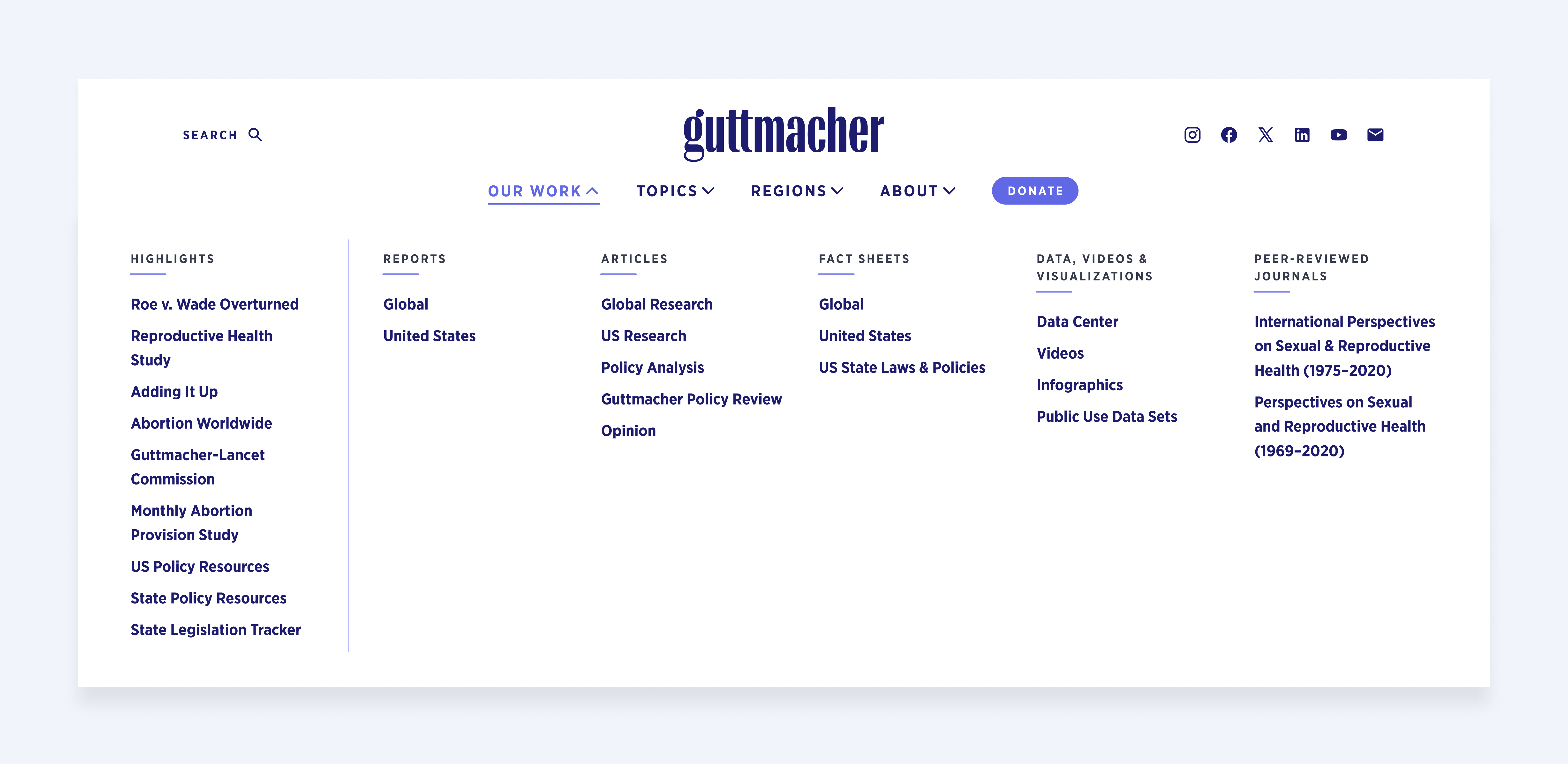 Guttmacher.org menu