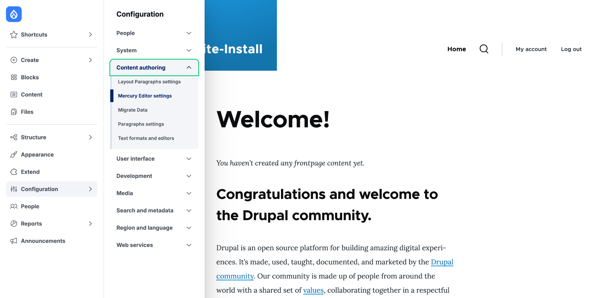 Drupal navigation admin menu