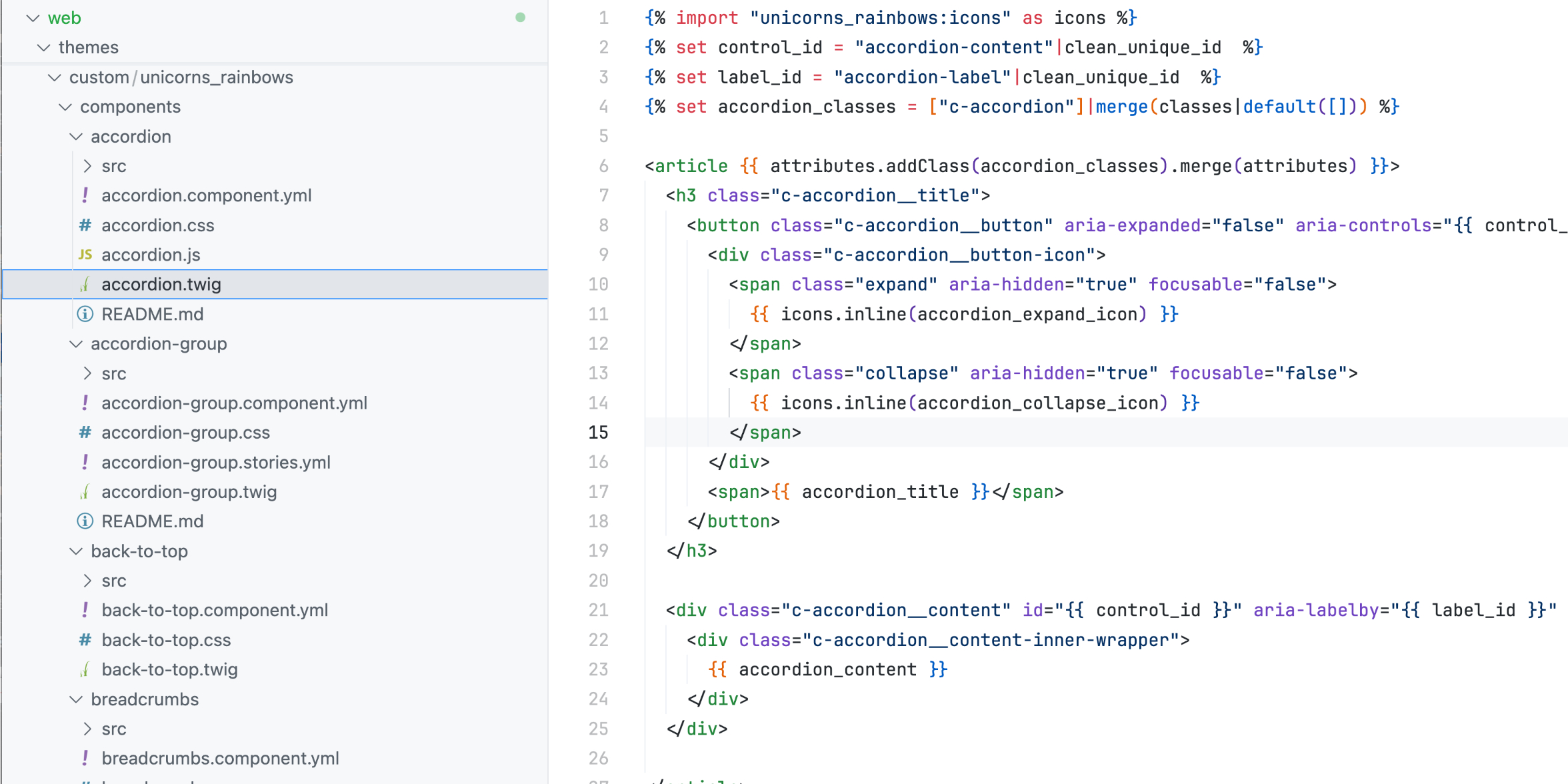 Code showing Drupal Single Directory Components