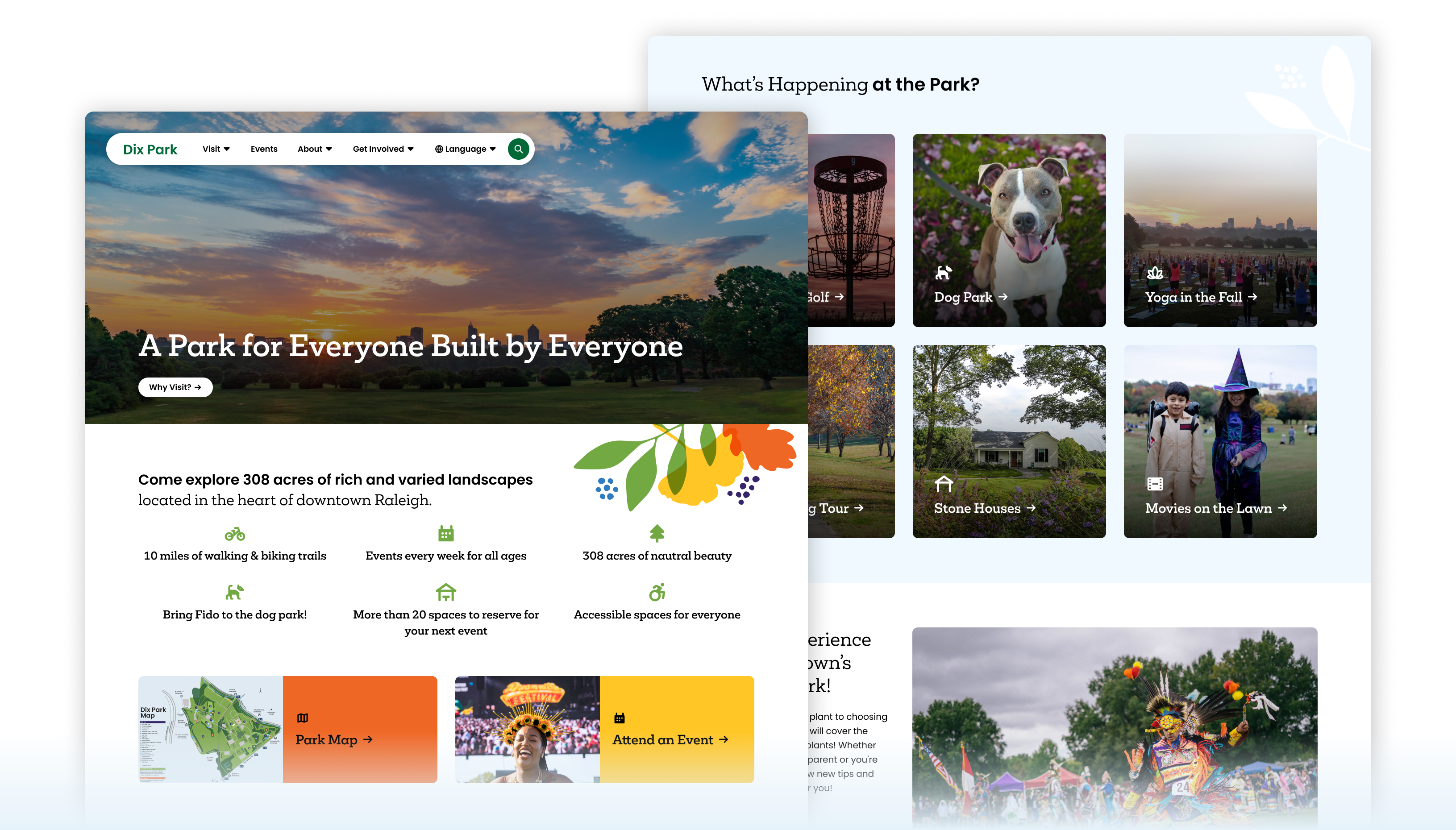Dix Park website homepage in two screenshots