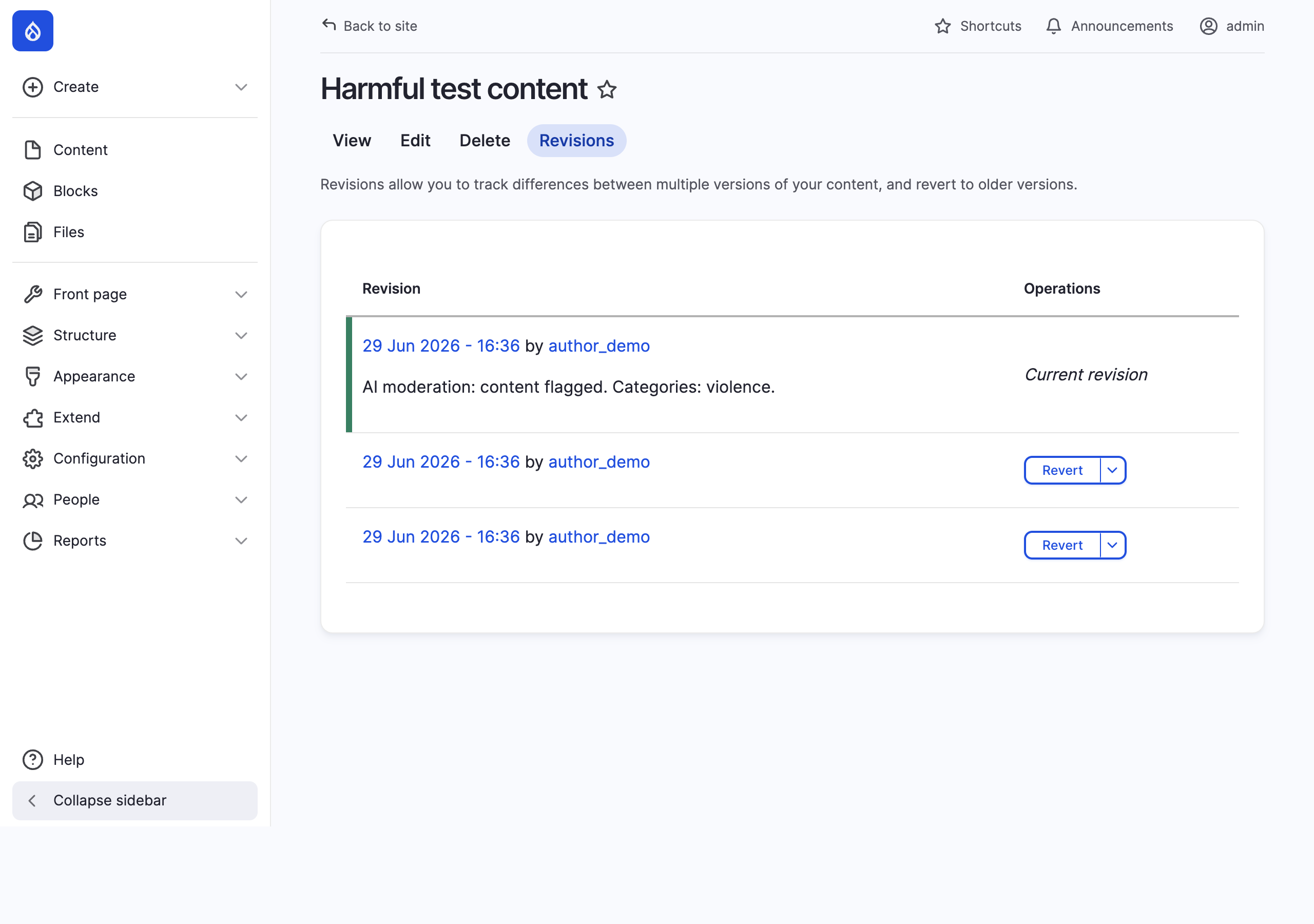 Node revision history on a rejected article