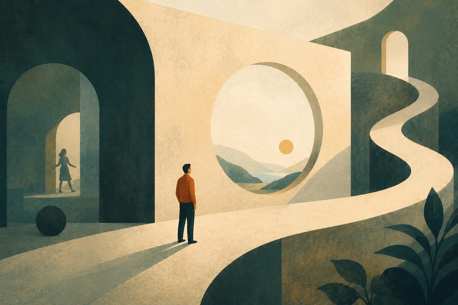 Abstract person on a road to a decision.