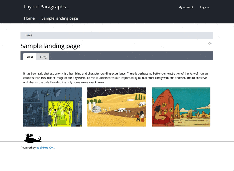 Animation showing off the Layout Pargraphs UI in Backdrop CMS