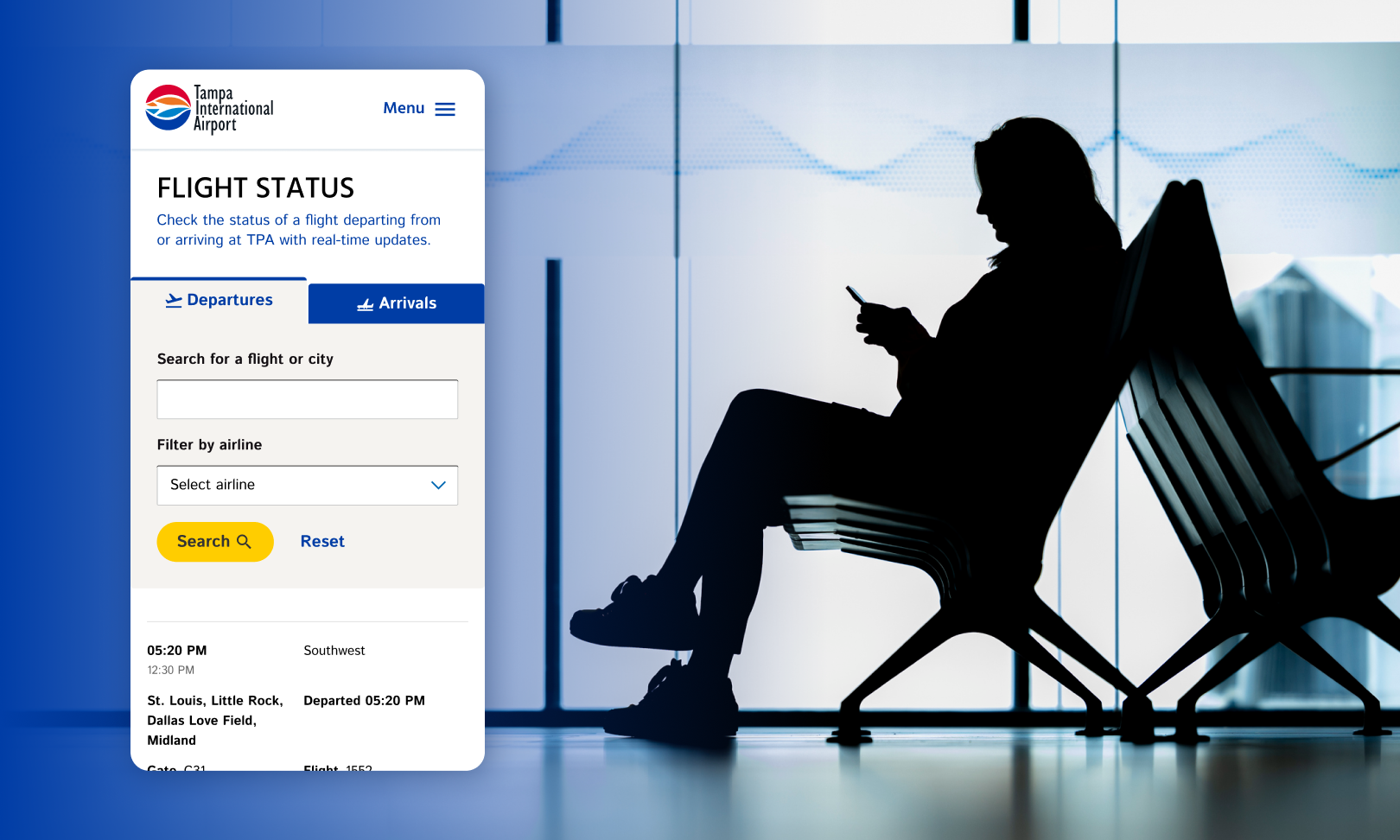Mobile screenshot rendering of the flight status app.