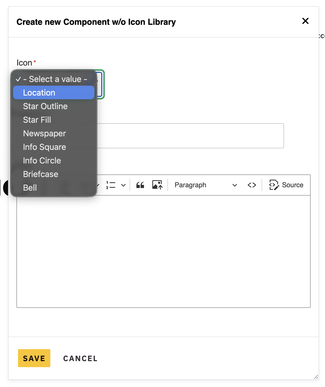 Hard coded example with a icon text field