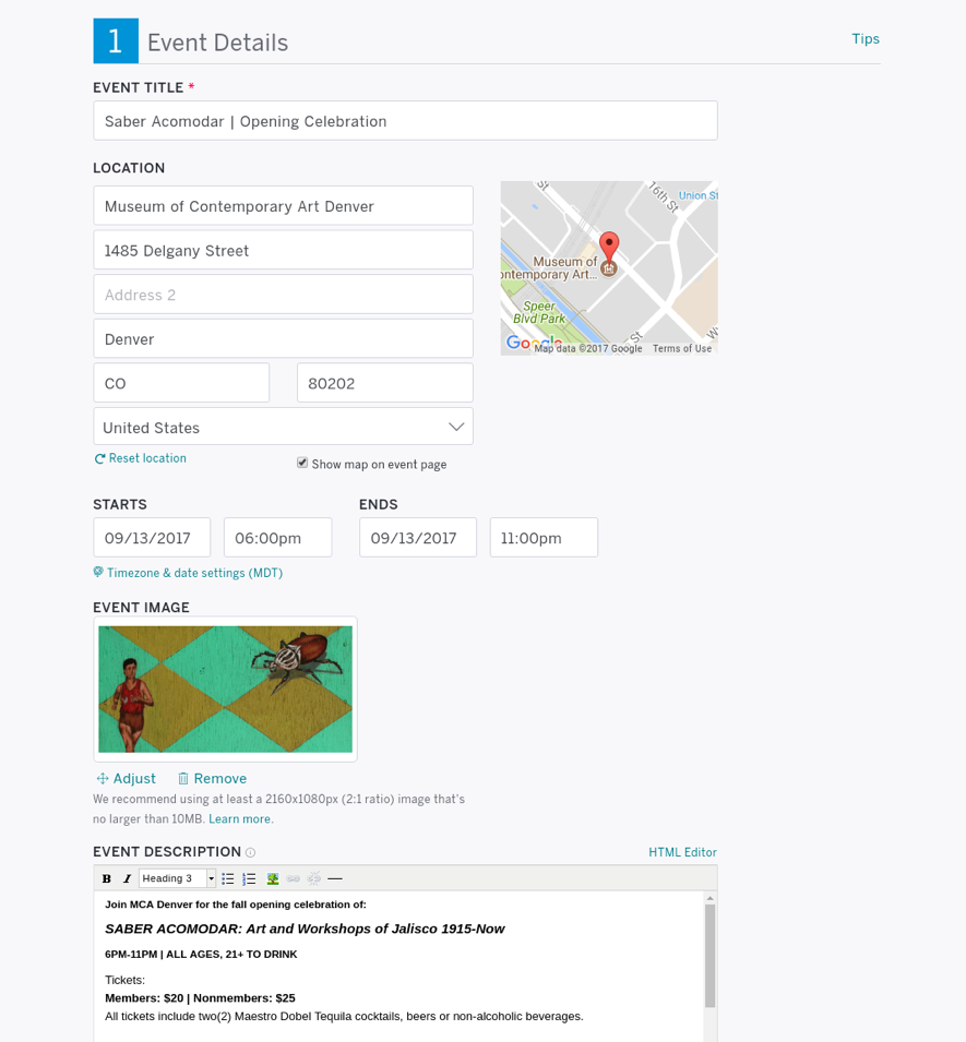 Eventbrite event edit screen