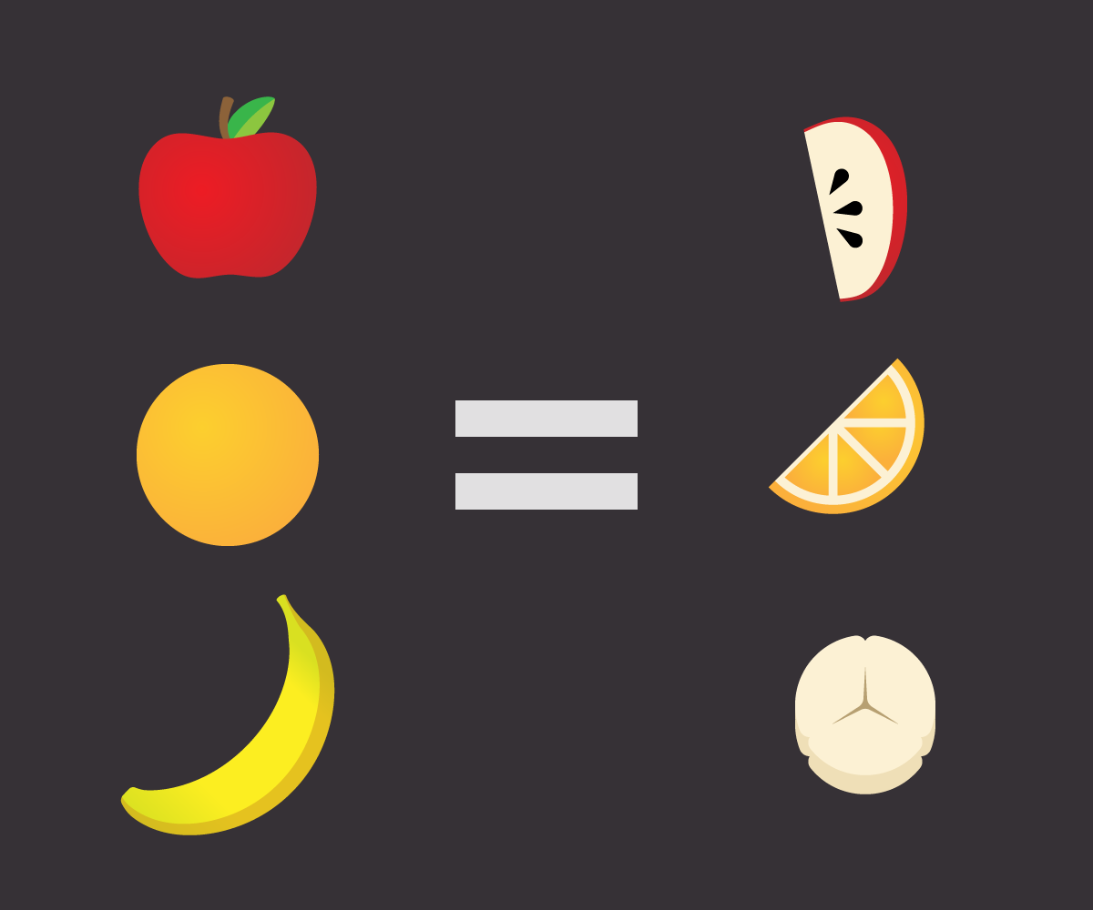 An array of fruit mapped to fruit slices.