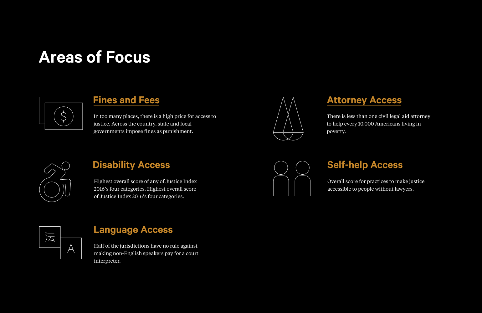 Screenshot of National Center for Access to Justice's se of icons