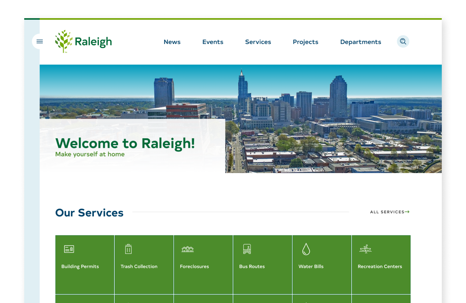 Screenshot of City of Raleigh website interactive elements