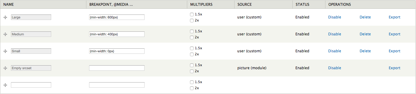 Breakpoints module configuration