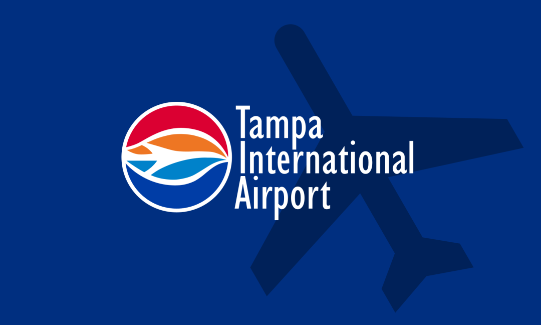 Tampa International Airport logo on a blue background with a dark blue airplane icon